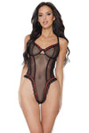 Coquette Sheer Mesh Ruffle Hem Ribbon Teddy Black