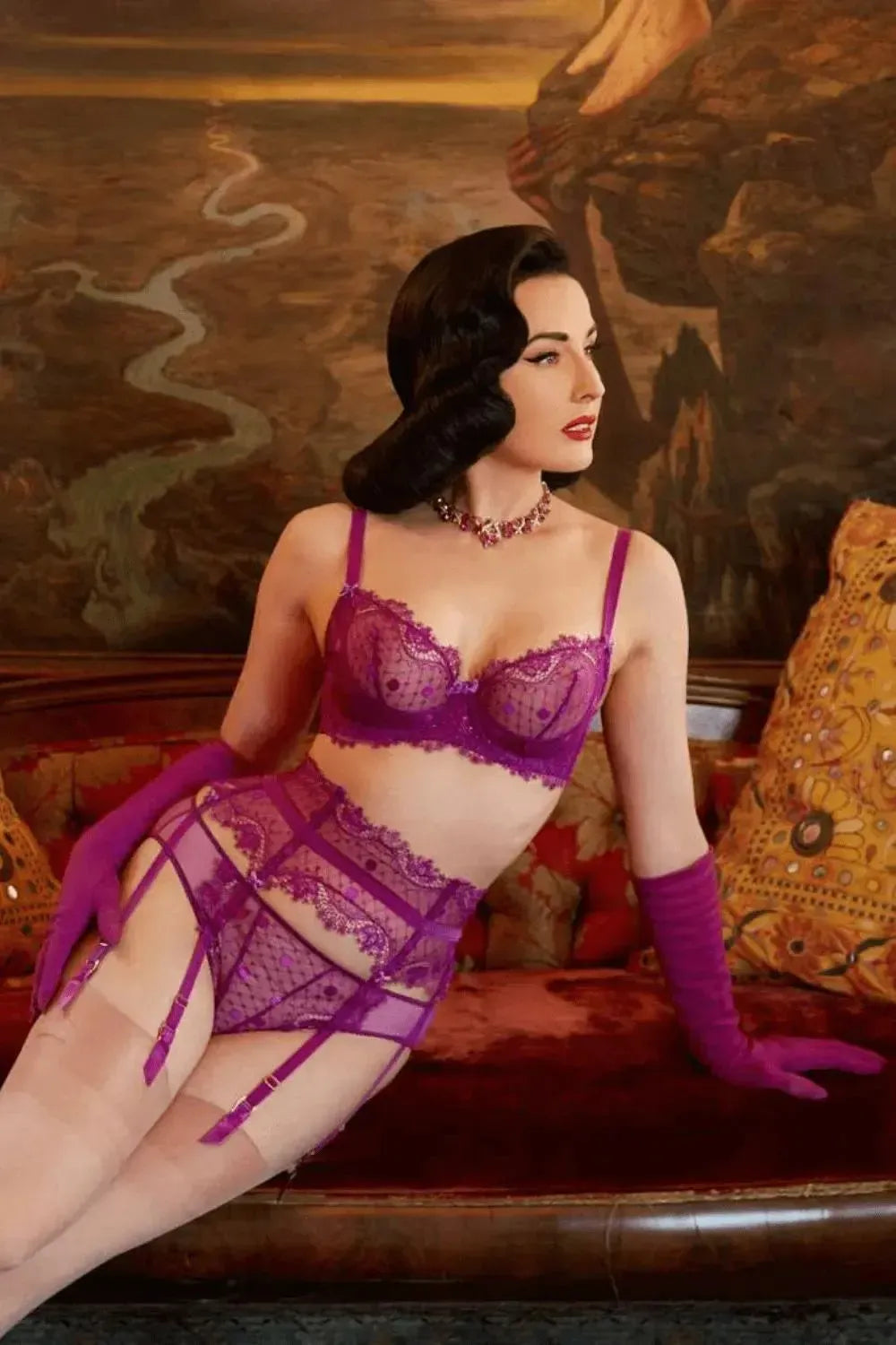 Dita Von Teese Vedette High Waisted Suspender Belt Shocking Violet