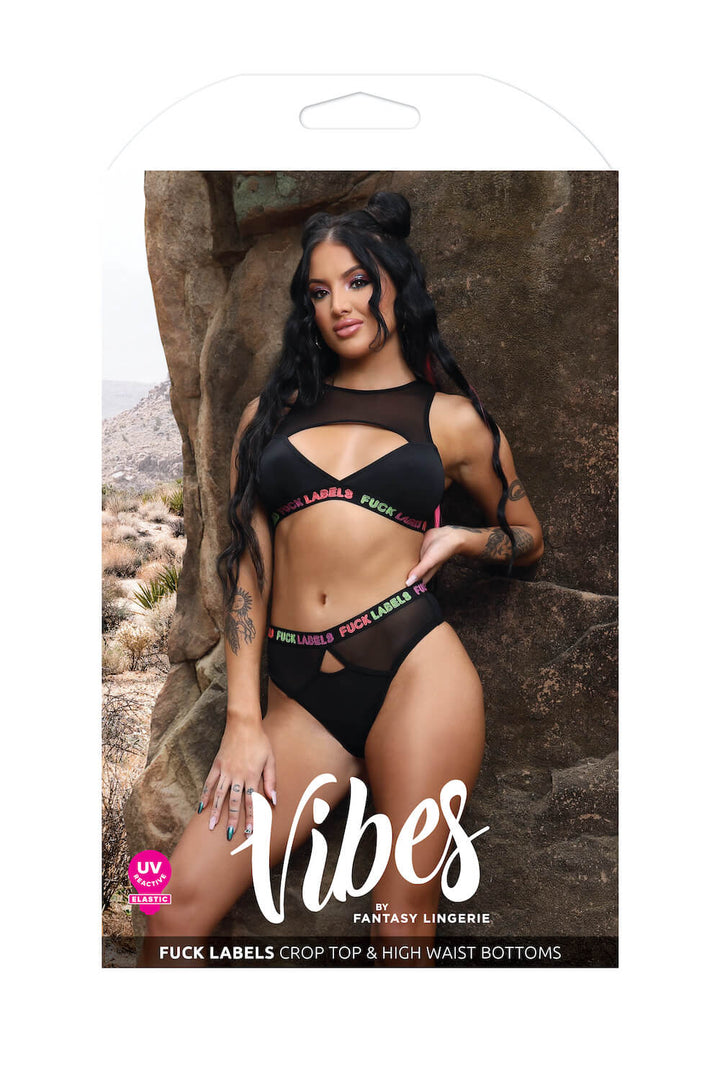 Vibes F*ck Labels Crop Top Bra & High Waist Bottoms Set-Fantasy Lingerie-Rebel Romance