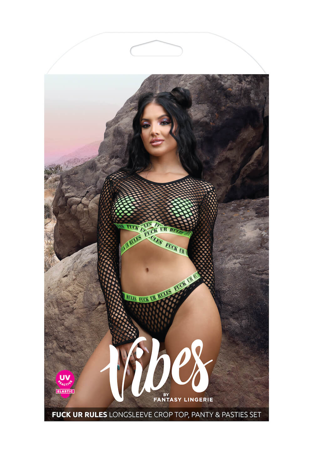 Vibes F*ck Ur Rules Long Sleeve Crop Top, Panty & Pasties-Fantasy Lingerie-Rebel Romance