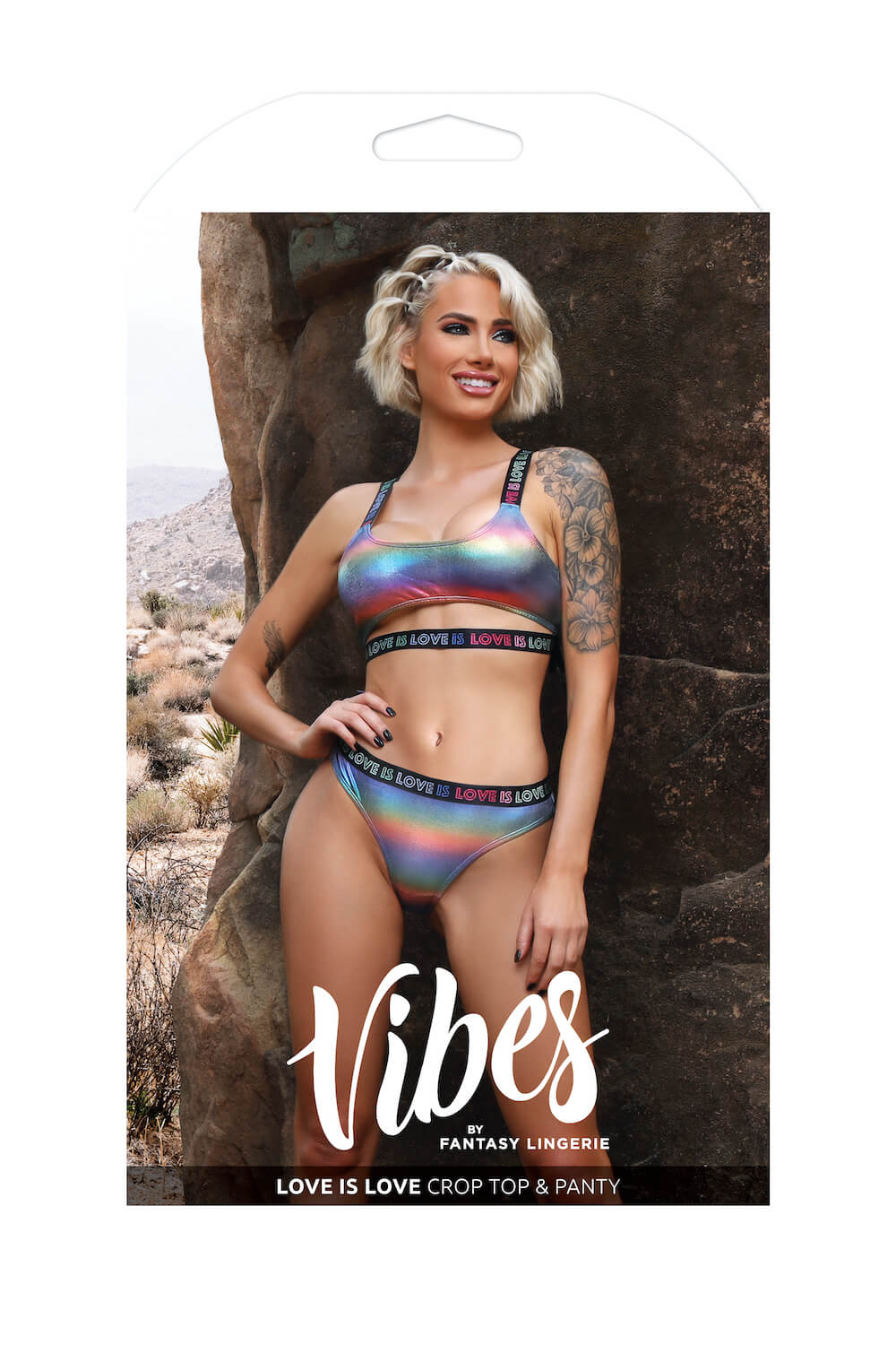 Fantasy Vibes Love is Love Crop Top Bra & Panty Set Holographic