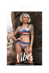Fantasy Vibes Love is Love Crop Top Bra & Panty Set Holographic-Rebel Romance