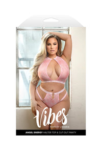 Fantasy Vibes Queen Angel Energy Bralette & Cut-out Panty Bra Set Pink