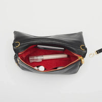 VIP Med Zippered Leather Crossbody Clutch Black/Brushed Gold Red Zip-Rebel Romance