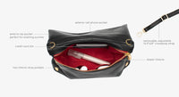 VIP Med Zippered Leather Crossbody Clutch Black/Brushed Gold Red Zip-Rebel Romance