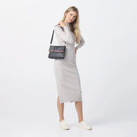 VIP Med Zippered Leather Crossbody Clutch Black/Brushed Gold Red Zip-Rebel Romance