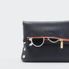 VIP Med Zippered Leather Crossbody Clutch Black/Brushed Gold Red Zip-Rebel Romance