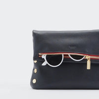 VIP Med Zippered Leather Crossbody Clutch Black/Brushed Gold Red Zip-Rebel Romance