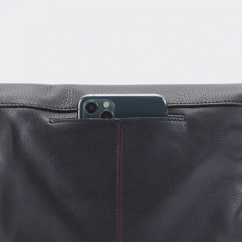 VIP Med Zippered Leather Crossbody Clutch Black/Brushed Gold Red Zip-Rebel Romance