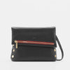VIP Med Zippered Leather Crossbody Clutch Black/Brushed Gold Red Zip-Rebel Romance