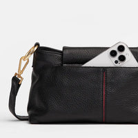 Hammitt VIP Satchel Leather Shoulder Bag Black/Gold Red Zip-Rebel Romance