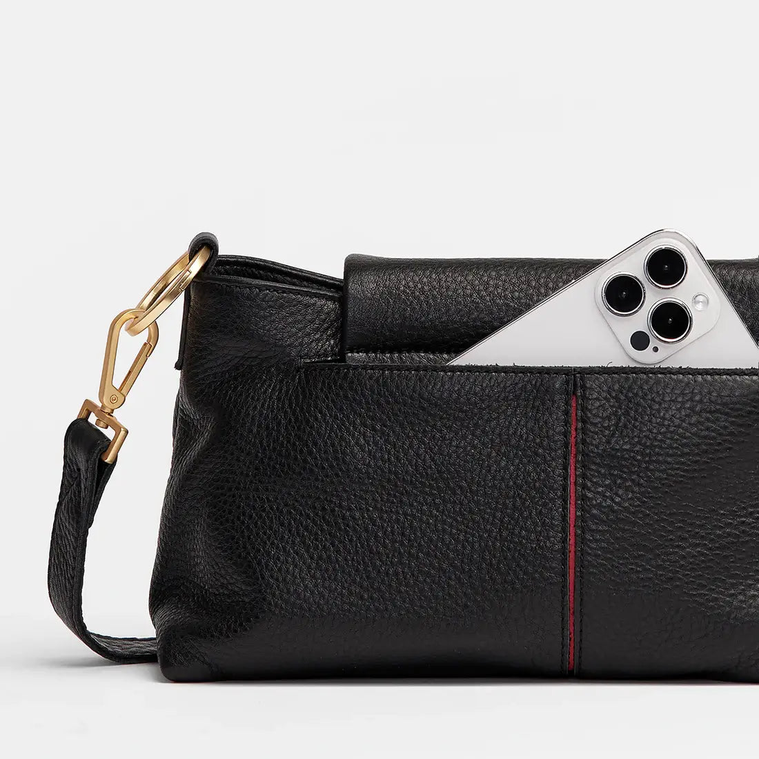 Hammitt VIP Satchel Leather Shoulder Bag Black/Gold Red Zip-Rebel Romance