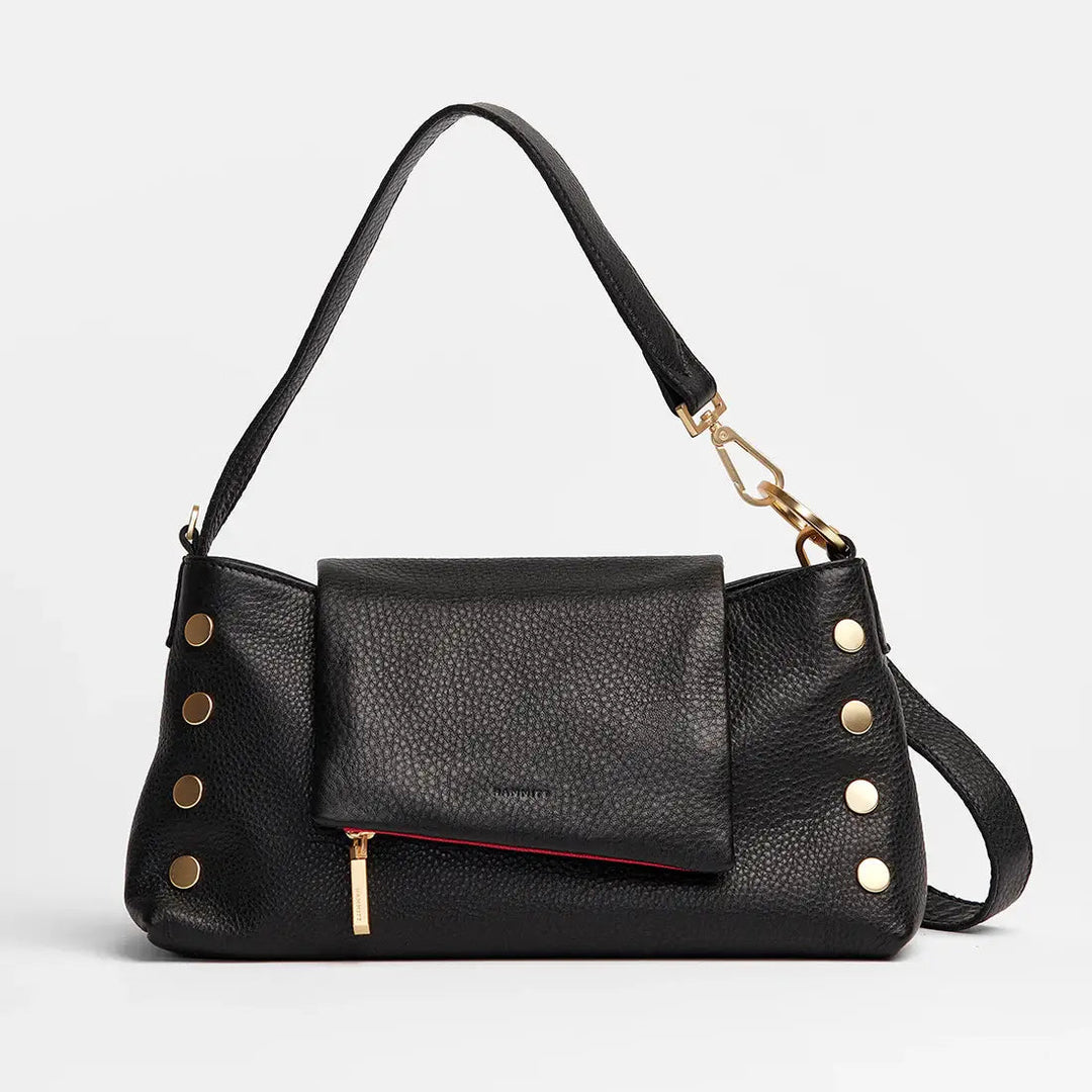 Hammitt VIP Satchel Leather Shoulder Bag Black/Gold Red Zip