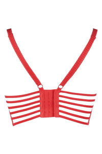 Axami Watermelon longline unlined bra in vibrant neon red with pink accents and sheer lace.