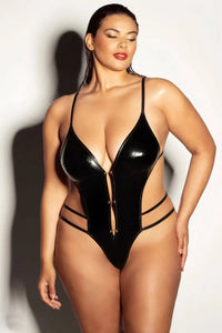 Oh la la Cheri Curvy Whipped Crotchless Teddy Black-Rebel Romance