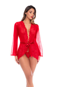 Whisper Dot Sheer Mesh Robe & Thong Set - Mapale