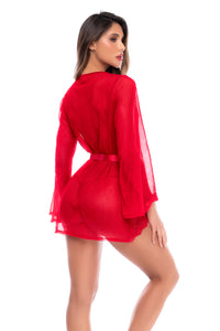 Whisper Dot Sheer Mesh Robe & Thong Set - Mapale