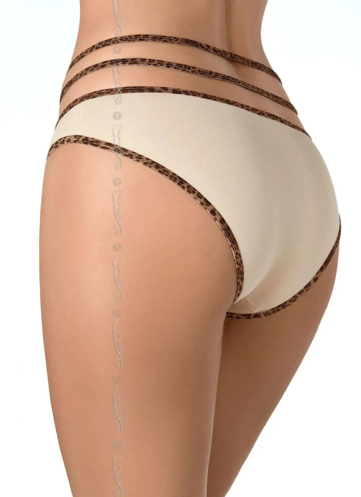 Wild Botanical Bikini Briefs: silky smooth beige microfiber with panther motif stripes and a tempting back.