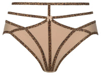 Axami Wild Botanical Bikini Briefs: silky smooth beige microfiber with bold panther motif stripes and tempting back.