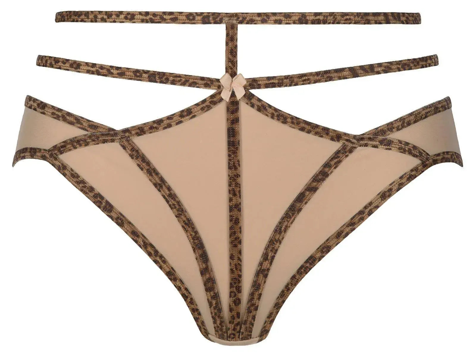 Axami Wild Botanical Bikini Briefs: silky smooth beige microfiber with bold panther motif stripes and tempting back.