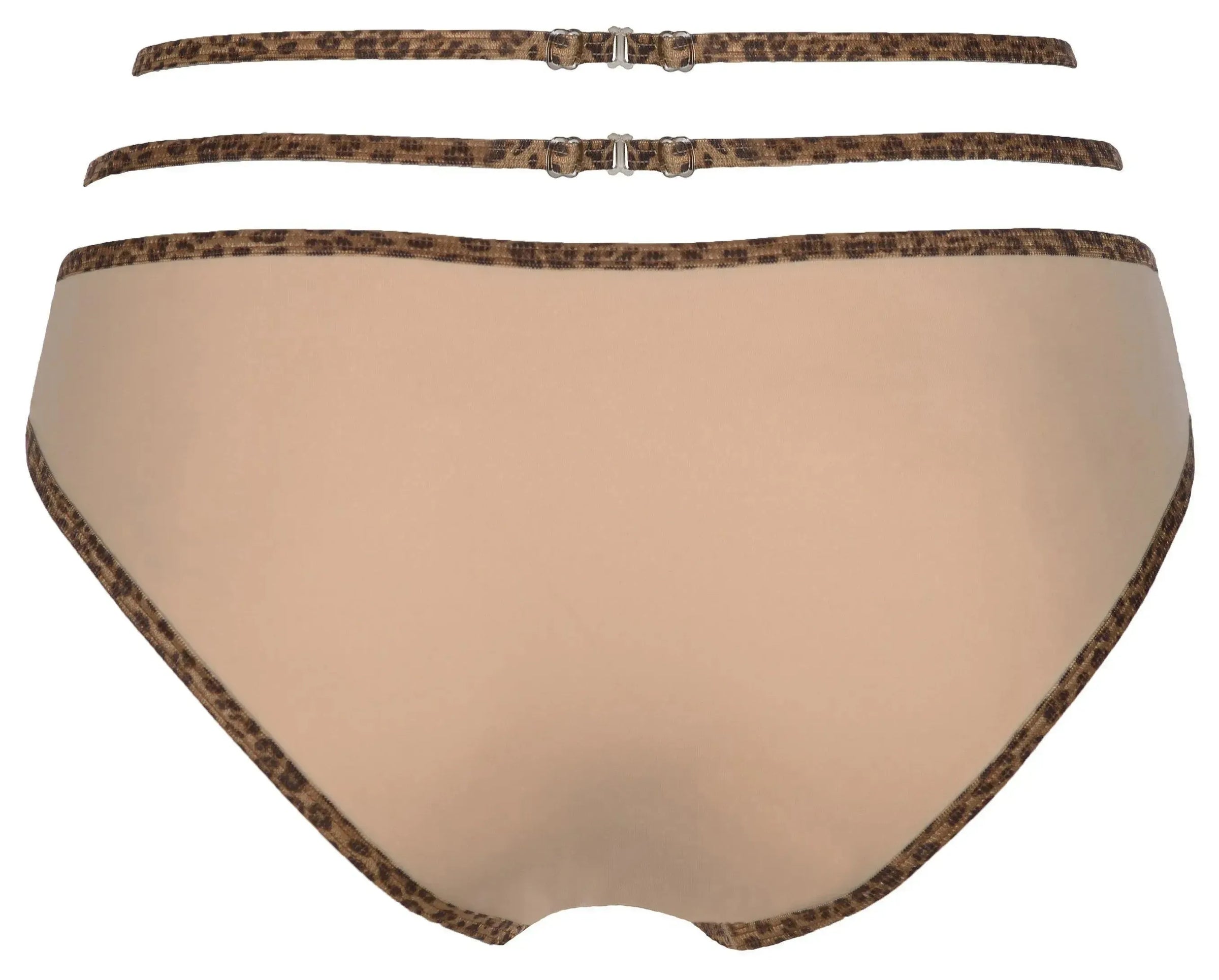 Axami Wild Botanical bikini briefs: silky smooth beige microfiber with panther print stripes and a tempting back.