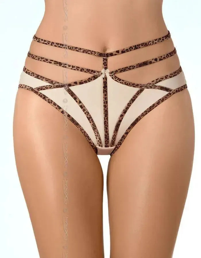 Wild Botanical Bikini Briefs: silky smooth beige microfiber with bold panther print stripes and a tempting back.