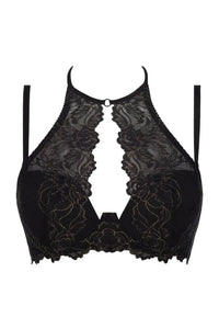 Axami Wishful high-neck push-up bra in unique golden-black lace with an original cut.