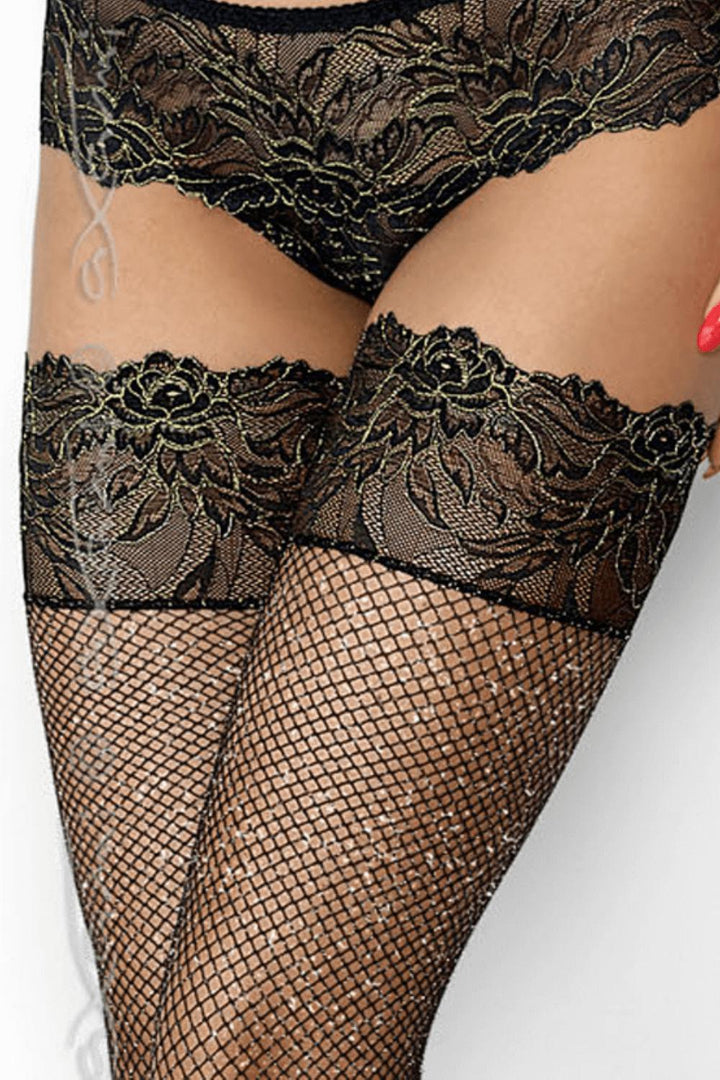 Wishful Lace Top Fishnet Stockings Hold Ups-Axami-Rebel Romance