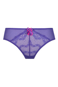 Extravagant Wisteria vivid purple lace bikini briefs with a coquettish pink bow.