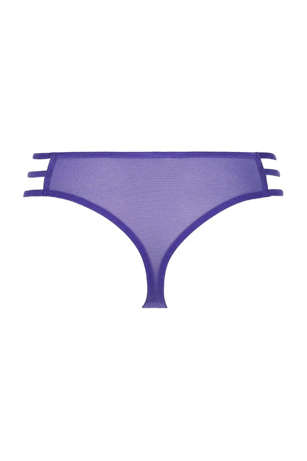 Axami Wisteria Lace V-String Thong in vivid purple, featuring coquettish style and hip-highlighting design.