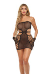 Pink Lipstick X-Plicit Bodystocking Dress With Gloves - One Size - Black