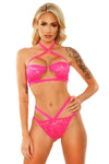 Glow Black Light Halter Bandeau and Cage Panty Neon Pink