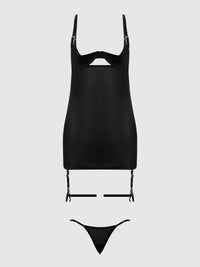 House of Desire Yasmine Shine Mesh O-Ring Thigh Garter Chemise Set