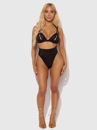 House of Desire Yasmine Shine Mesh Open Cup Backless Teddy & Bra Set