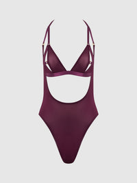 House of Desire Yasmine Shine Mesh Open Cup Backless Teddy & Bra Set