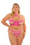 Queen Glow Black Light Slow Motion Peekaboo Cup Bra & Panty Neon Pink