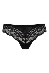Zaina black lace thong with delicate, feminine design and keyhole back detail.