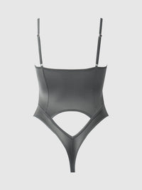 House of Desire Zoe High Shine Cutout Scoop Back Bodysuit Graphite Gray