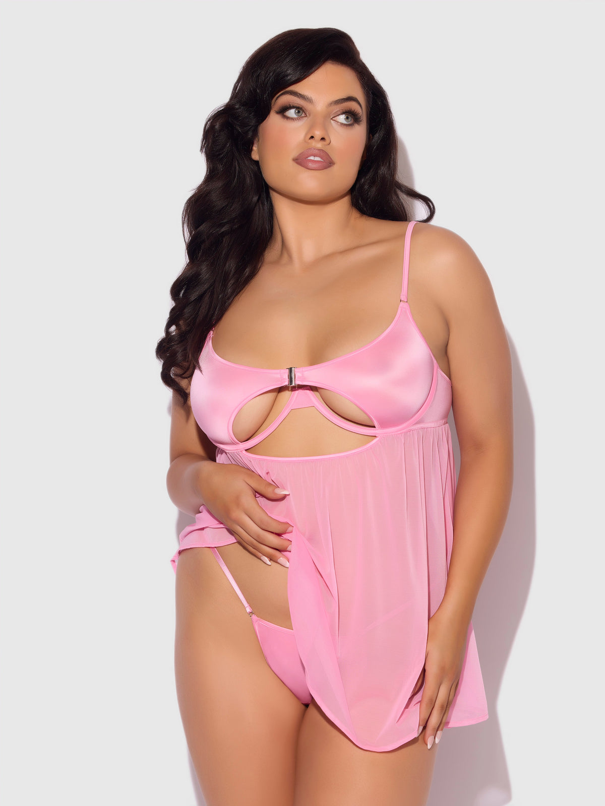 Zoe Oil Slick Openable Cup Underwire Babydoll Set Bubblegum Pink