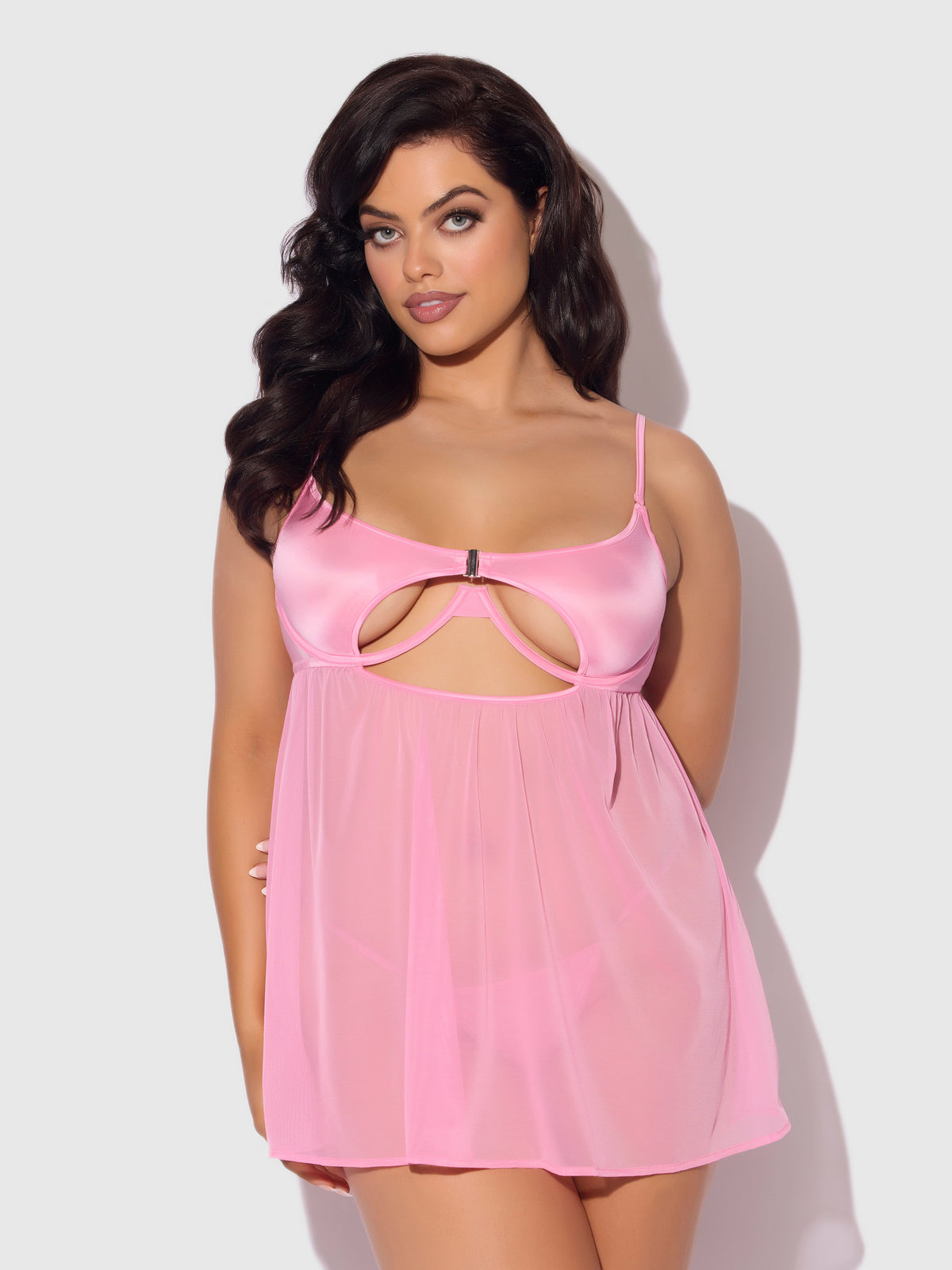Zoe Oil Slick Openable Cup Underwire Babydoll Set Bubblegum Pink