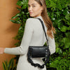 Leather Scrunchie Bag Ruched Strap Black/Gunmetal-Rebel Romance
