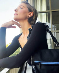 Leather Scrunchie Bag Ruched Strap Black/Gunmetal-Rebel Romance