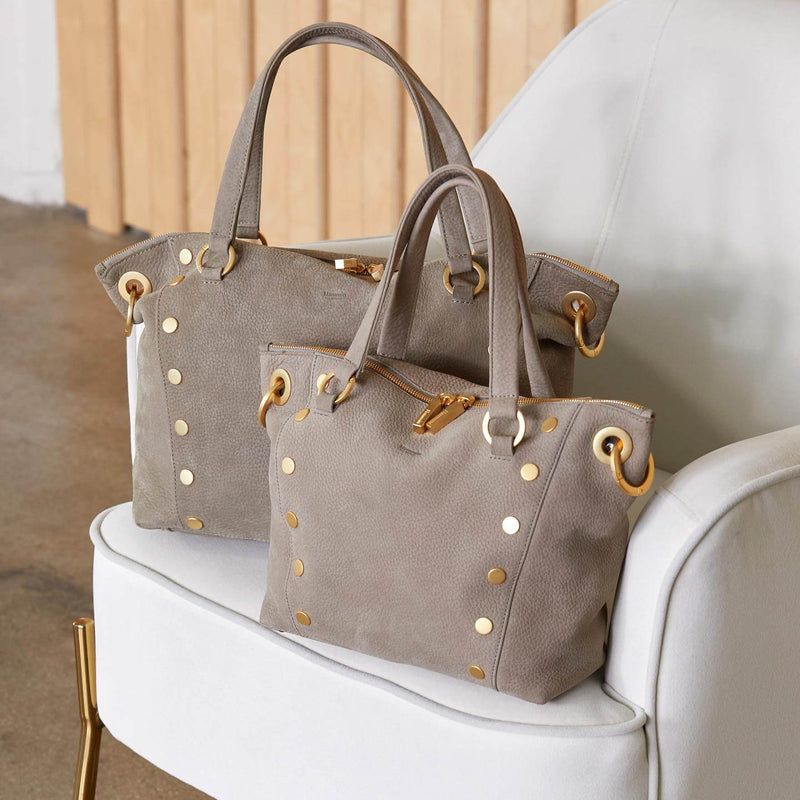 Daniel Med Leather Satchel Bag Grey Natural/Brushed Gold-Rebel Romance