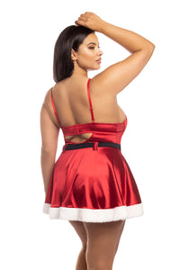 Curvy Holiday Vixen Velvet Babydoll Red/White-Rebel Romance