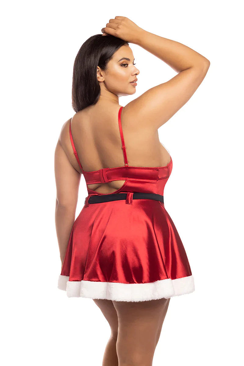 Curvy Holiday Vixen Velvet Babydoll Red/White-Rebel Romance