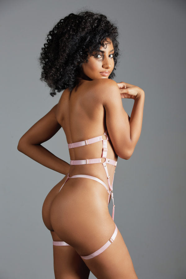 Allure Claire Harness Bustier w/Leg Bands, G-String Pink