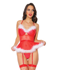 Coquette Holiday Costume Santa Bustier w/Marabou Trim & G-String Red/White-Rebel Romance