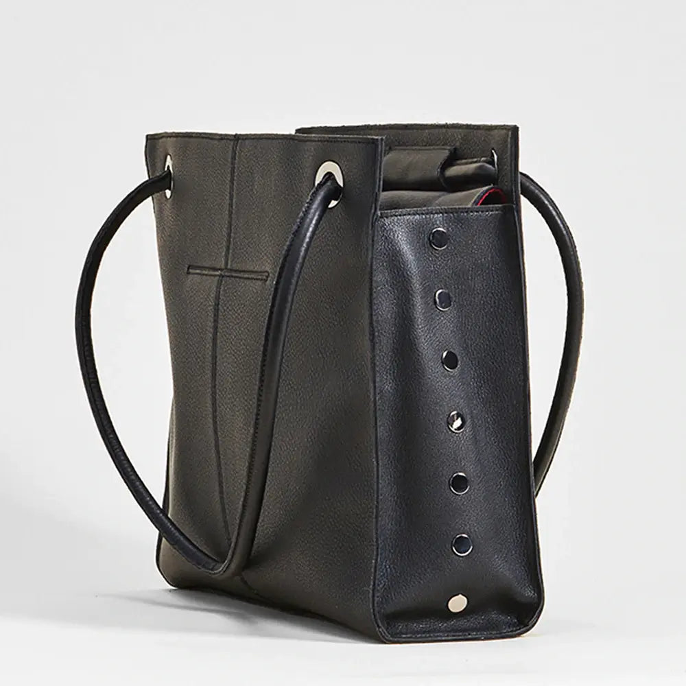 Benjamin Professional Leather Tote Bag Black/Gunmetal-Rebel Romance