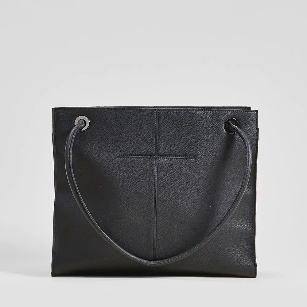 Benjamin Professional Leather Tote Bag Black/Gunmetal-Rebel Romance