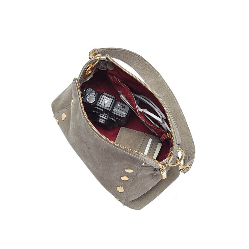 Bryant Med Leather Shoulder Bag Grey Natural/Brushed Gold-Rebel Romance